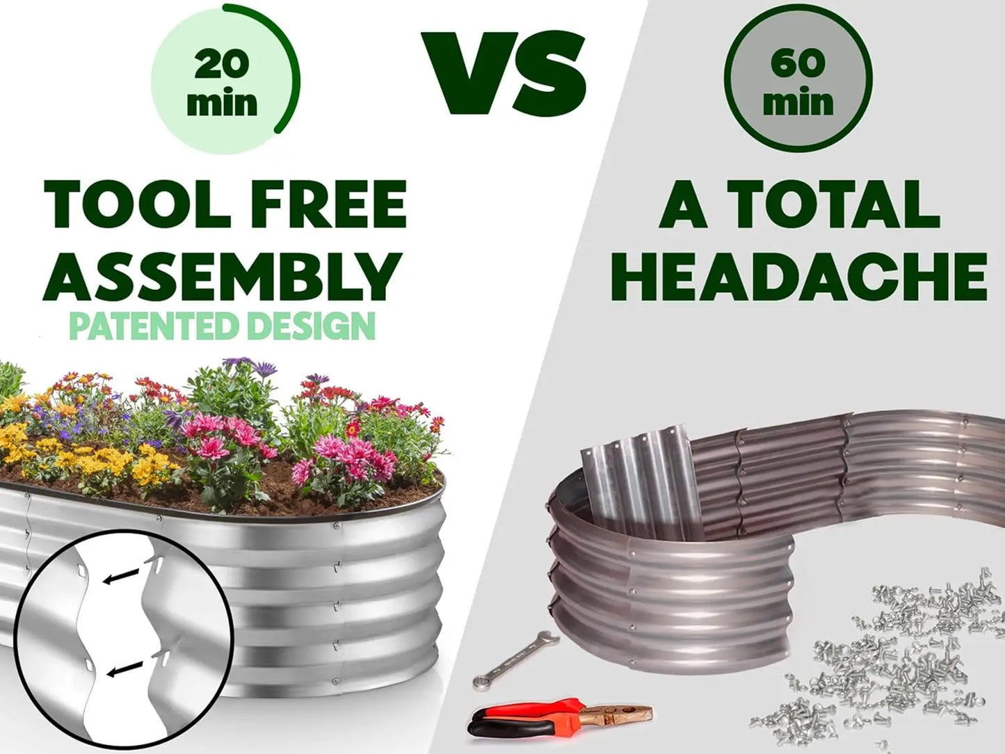Galvanized Raised Garden Bed 4x2x1ft Metal Planter Box for Outdoor Gardening Vegetables Flowers Tool-Free Assembly