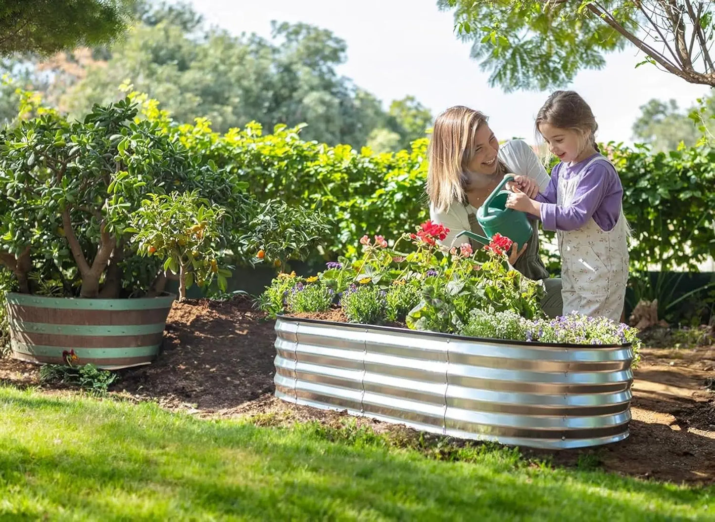 Galvanized Raised Garden Bed 4x2x1ft Metal Planter Box for Outdoor Gardening Vegetables Flowers Tool-Free Assembly