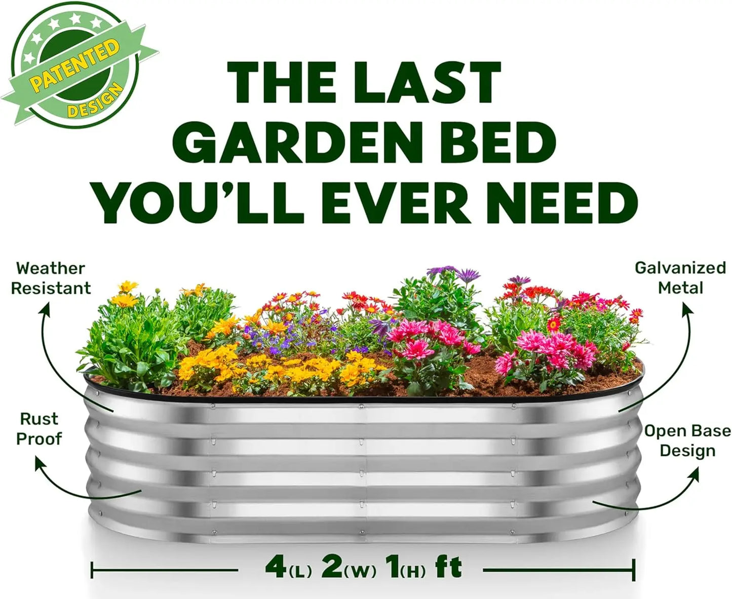 Galvanized Raised Garden Bed 4x2x1ft Metal Planter Box for Outdoor Gardening Vegetables Flowers Tool-Free Assembly