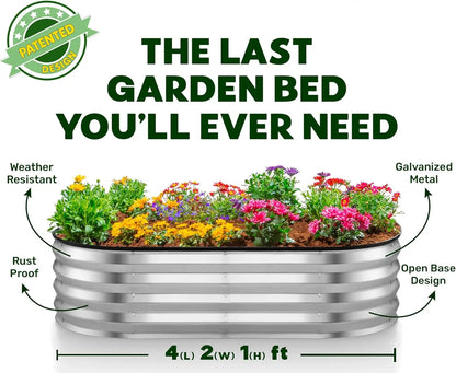 Galvanized Raised Garden Bed 4x2x1ft Metal Planter Box for Outdoor Gardening Vegetables Flowers Tool-Free Assembly