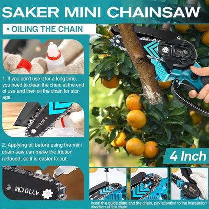 Mini Chainsaw,Portable Electric Chainsaws Cordless,Handheld Chain Saw Pruning Shears Chain Saws for Tree Branches,Courtyar